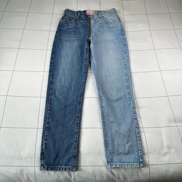 REVICE Jeans Womens 27 Blue Ying Yang Zipper Two Tone Crop Denim High Rise USA - Picture 1 of 12